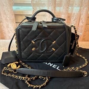 Chanel Caviar Quilted Small CC Filigree Vanity Case (Black